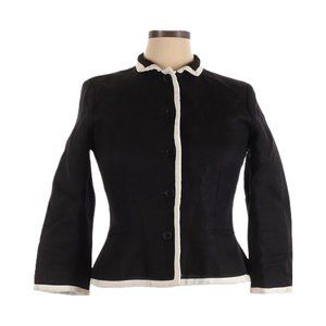 Lauren Ralph Lauren Black 100% Linen Button Up Fitted Blazer Size 10